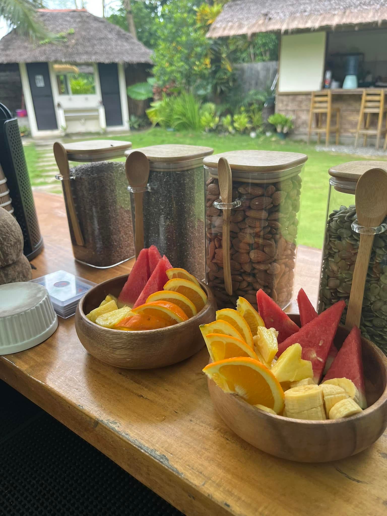 Open-air garden restaurant and bar set among the palms at Ohana Resort Siargao