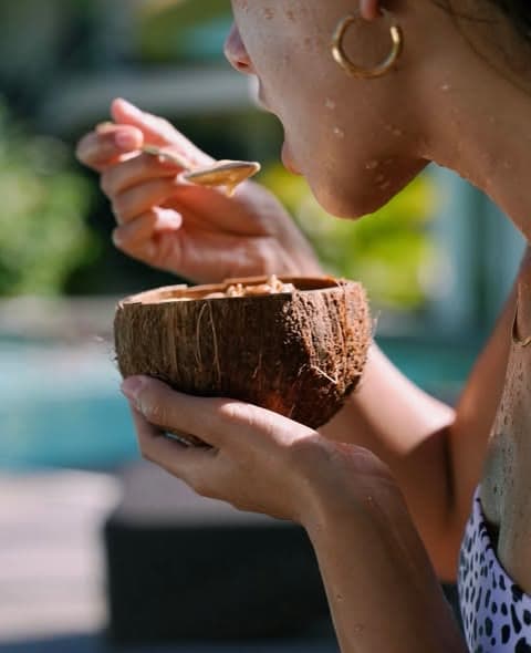 Fresh island plate served with coconut at the garden restaurant of Ohana Resort Siargao